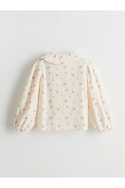 LC Waikiki Lcw Kids Ekru Bebe Yaka Çiçekli Kız Çocuk Gömlek