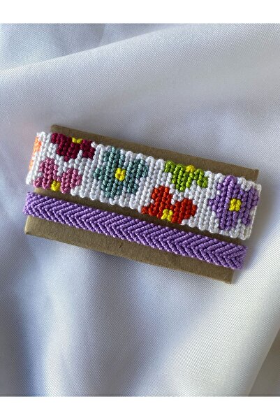 MELUSH مجموعة من 2 أساور محبوكة بنقشة زهور ملونة