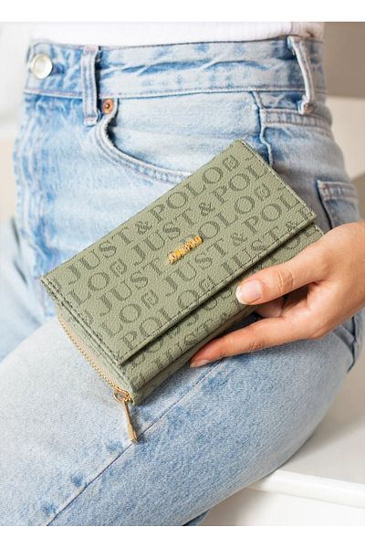 Just Polo Women's Wallet with 8 Card Bolts Vinyl Covered Bolme Zipper Flip