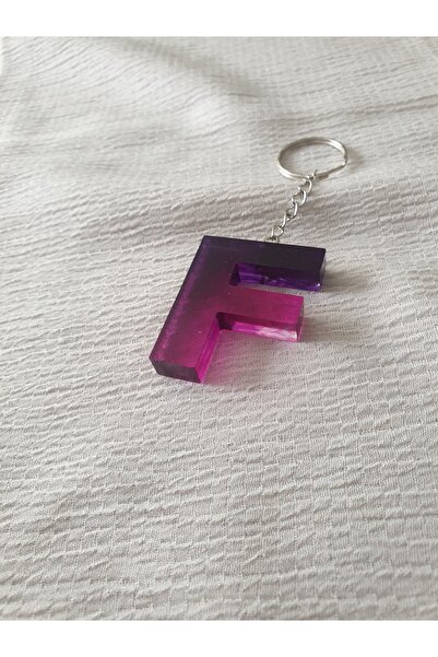 LuArte سلسلة مفاتيح على شكل حرف F من الإيبوكسي باللون الأرجواني والوردي