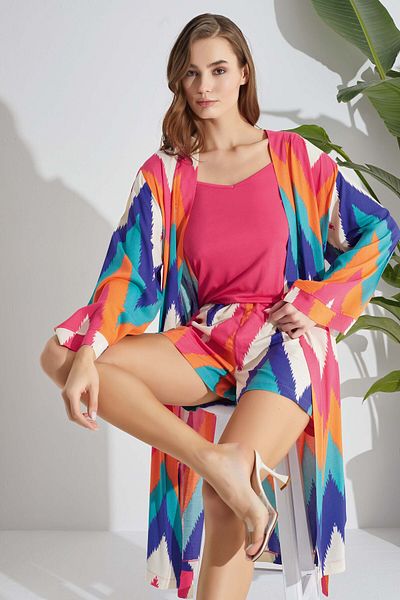 Aydoğan 3'Li Pajama Suit with Strappy Dressing Gown Women's Production Lodos Store Fabulous Colorations