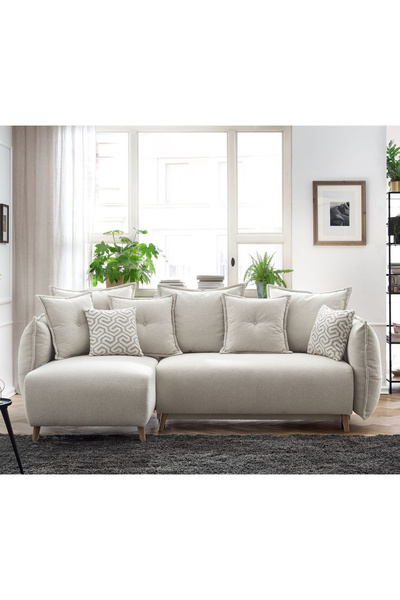 Eymense Puffy Sandıklı Köşe Koltuk Krem Sol Köşe