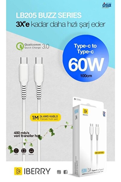 İBERRY 60w 3.0 Mah Type-c To Type-c Şarj Kablosu