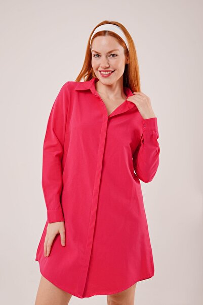 Genel Markalar Uzun Kollu Fuşya Tunik Gömlek Elbise