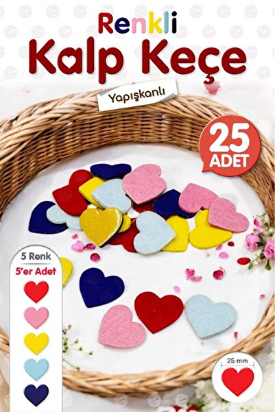 t tuğset etiket Renkli Kalp Keçe 25 adet 25 mm -Keçe Motif - Kalp Şeklinde Sü...
