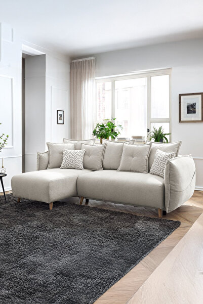 Eymense Puffy Sandıklı Köşe Koltuk Krem Sol Köşe