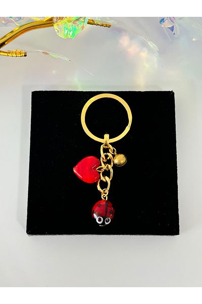 stainless steell Murano Ladybug Glass Keychain Thick Model Friend Couple Keychain Bag Charm