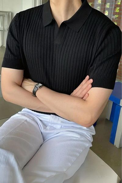 Oksit Ανδρικό πλεκτό μπλουζάκι Lorens ριγέ Lycra Slim Fit Polo γιακά
