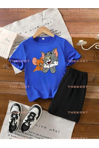 THEKONT Tom and Jerry Printed Children's Shorts-Tshirt Bottom-Top Summer Set