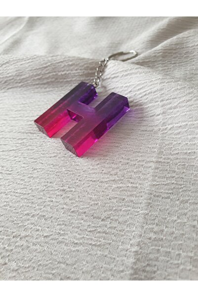 LuArte سلسلة مفاتيح على شكل حرف H من الإيبوكسي باللون الأرجواني والوردي