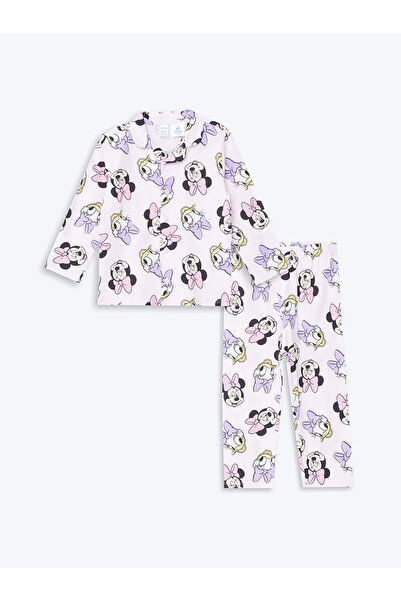 LC Waikiki LCWK Polo Yaka Uzun Kollu Minnie Mouse Baskılı Kız Bebek Pijama Takım
