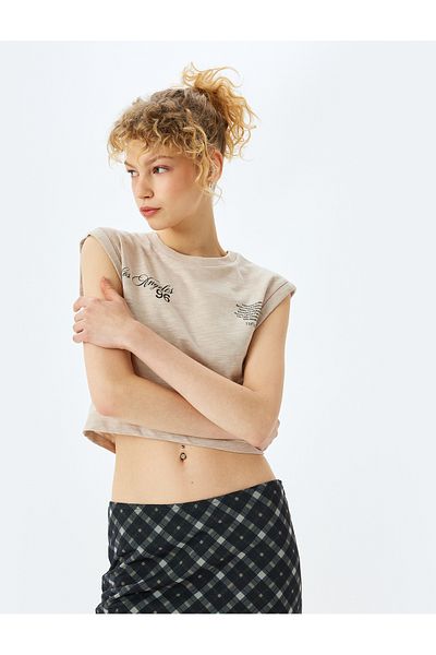 Koton New Season Crew Neck Sleeveless Crop Top with Printed Back