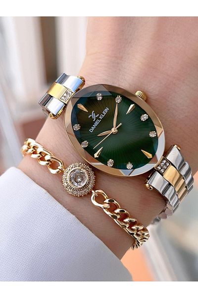 Daniel Klein Crystal Cut Glass Steel Cord 3Atm Water Resistant Women Wrist Watch+Bracelet F13954.M4