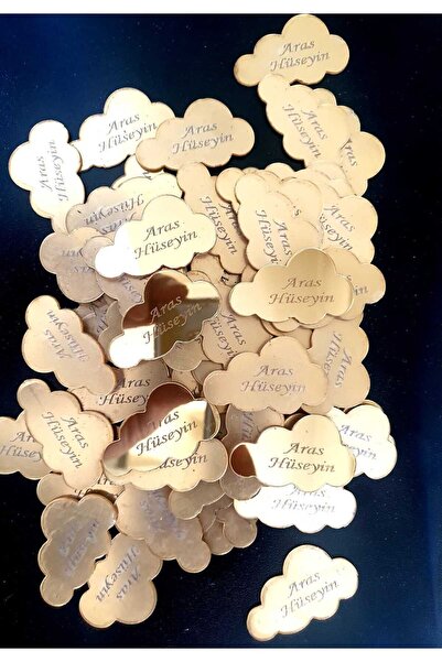 ÇKTGLYR Kişiye Özel Bulut Desen 60 Adet Isimli 3x2 Cm Aynalı Gold Yapışkanlı ...