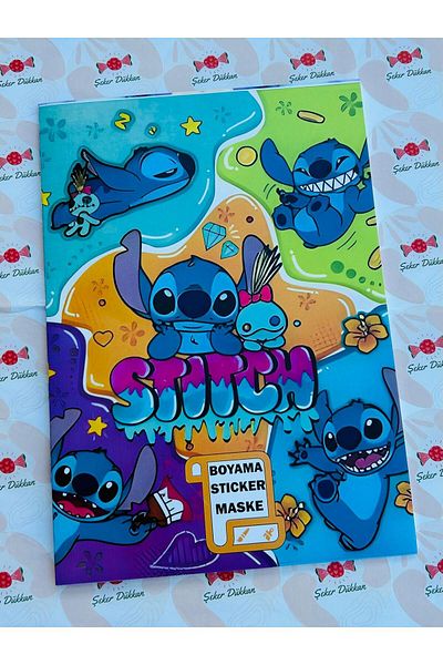 ÖZ KIRTASİYE Stitch 16 Sheets Coloring Book Sticker Mask Set