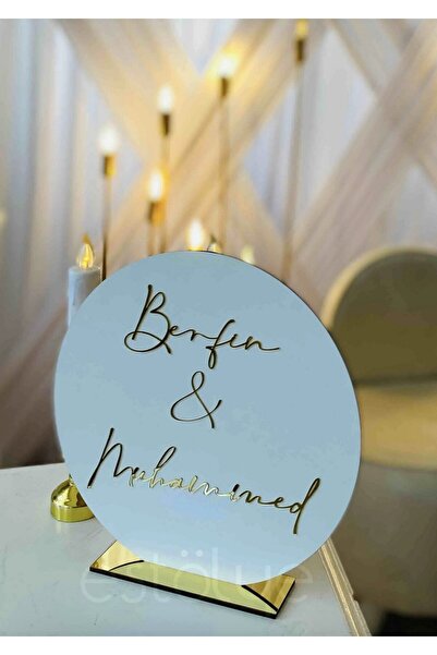 estölye Ahşap Üzerine Gold Pleksi Masaüstü Oval Kişiye Özel Söz Nişan isimlik...