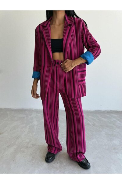 Omarı Ottoman striped jacket-pants tk - fuchsia
