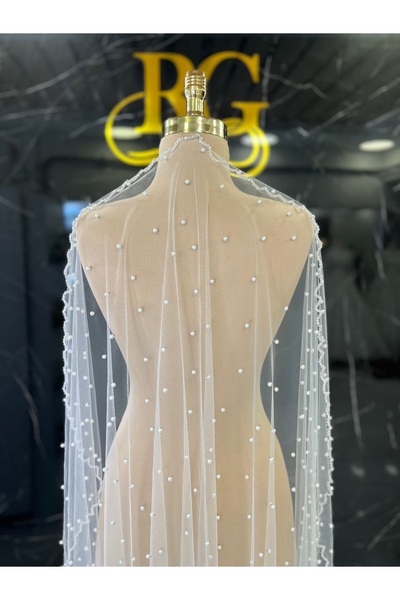 Rüveyda Kırık Beyaz Duvak Kristal Taş İşlemeli İnci Çakmalı