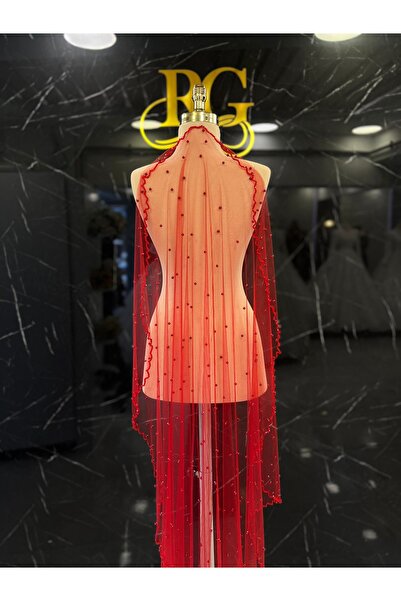 Rüveyda Kırmızı Duvak Kristal Taş İşlemeli İnci Çakmalı