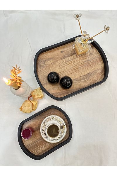 Woodeso Yüsra 2 Size Tray Decorative Wood & Plastic Presentation Rack