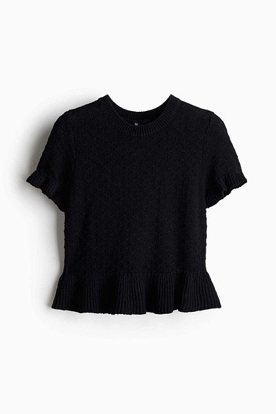 H&M Frill-trimmed pointelle-knit top