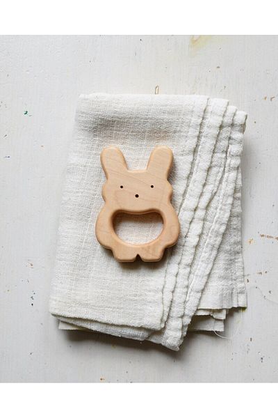 MİESSA Organic Baby Teether, 1Pcs Basswood Rabbit Figured Teether