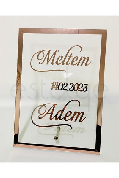 estölye Pleksi Dik Model Söz Nişan Masa Üstü Isimlik Rosegold