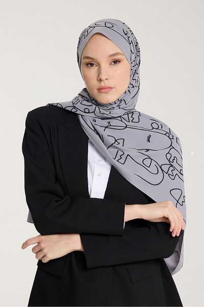 PURESCARFS Pure Tone Shawl - Μικροσκοπικό Μοτίβο - Ασημί - Μαύρο