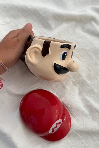 MOBGİFT Mobgift Super Mario 3D Tasarım Şapka Kapaklı Kupa Bardak