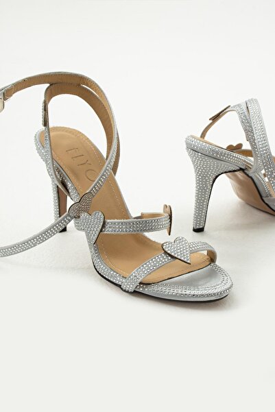Elyo Rosa Leather Heart Detail Silver Heeled Shoes