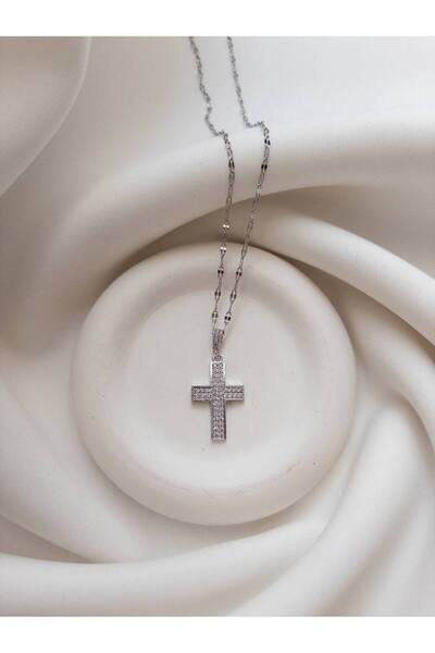 Minne Jewelry-Accessory Haç Kolye - Gümüş Renk Haç Kolye - Çelik Haç Kolye