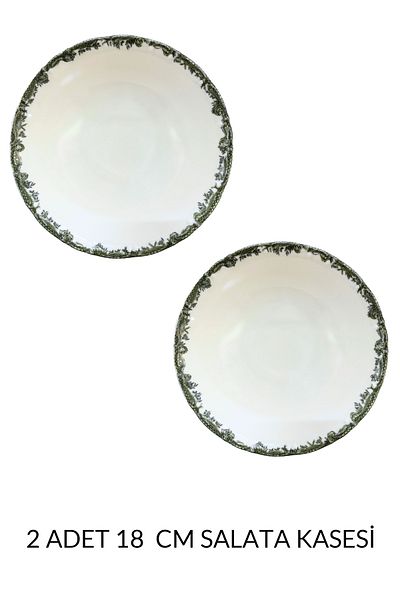 porselenden Antique Green Premium Porcelain 18 cm Average Size Salad Bowl Green Floral Presentation Service Set