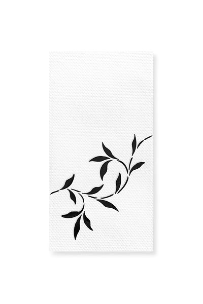 Story 40X40 cm Black Foil Leaves Patterned 16-Piece 1/8 Fold White Colored Paper Napkins