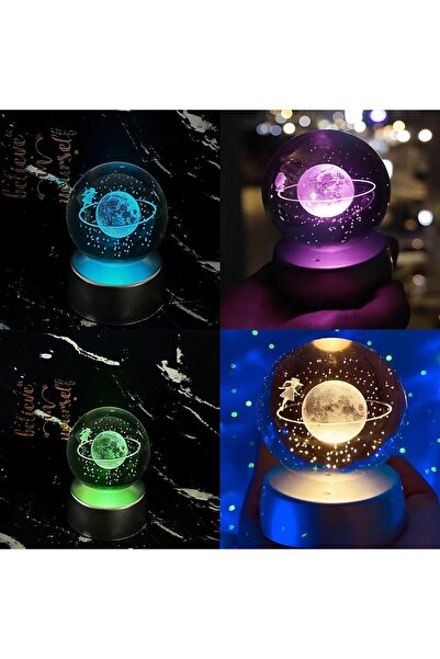 Wolawood Gezgin Kız Temalı Kristal Cam Kar Küresi 3D Renk Değiştirme LED Işık...