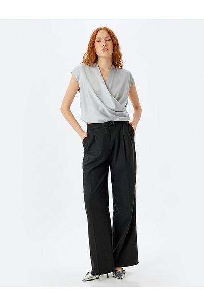 Koton Gray Wrap Satin Blouse For Women