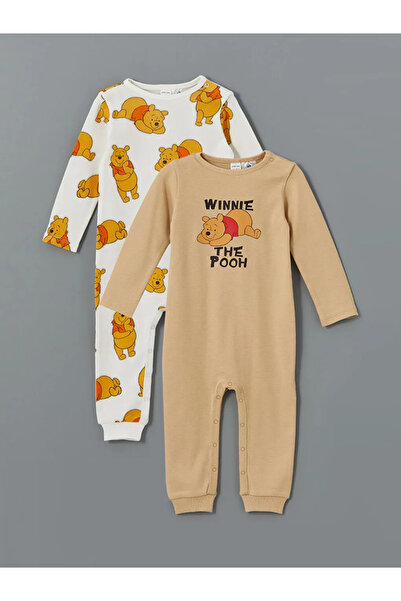 LC Waikiki Chlapecká kombinéza LCW baby Beige Crew Neck Medvídek Pú s potiskem