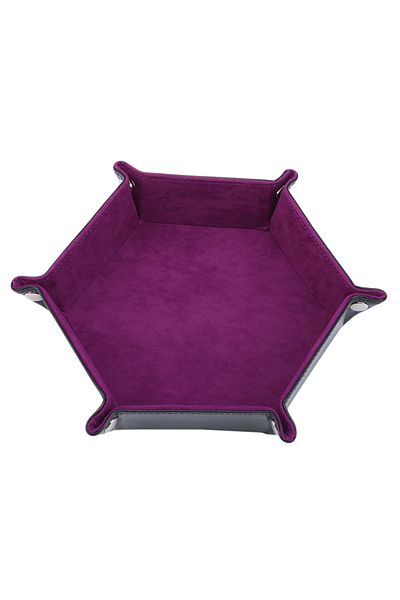 Choice Purple Rolling Folding Hexagon Dice Game Storage Tray Holder Double Sided Thick Pu Leather&velvet Di