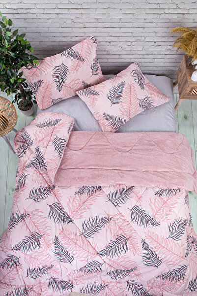 dt dejavu.teks Set pilota dubla Welsoft + 2 fete de perna |   Set cuvertură cu două fețe cu model de frunze roz