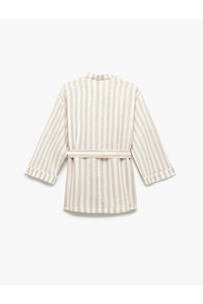 Koton Double Breasted Viscose Linen Kimono Jacket with Belt Detail