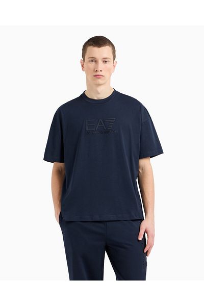 EA7 Tricou albastru cu mânecă scurtă cu model EA7 pentru bărbați, 7M 000226   AF10375-UB102