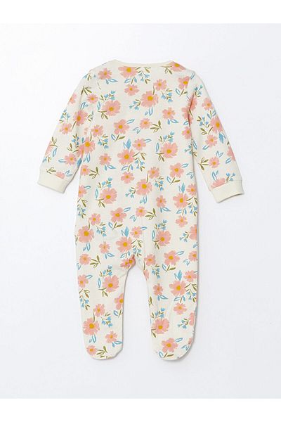 LC Waikiki Lcw Baby Ecru Crew Neck Floral Baby Girl Romper 2Pcs