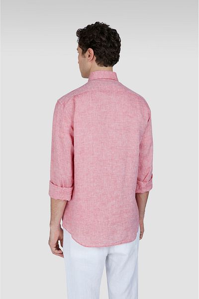 PAUL&SHARK Men's Regular Fit 100% Linen Plain Long Sleeve Red Shirt 25413006 Cf-972