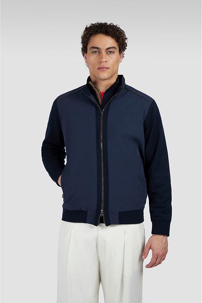 PAUL&SHARK Men's Regular Fit Water and Wind Resistant Stretch and Wool Blend Stand Collar Long Sleeve Navy Blue H