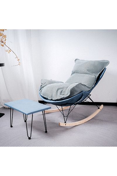 Generic Relaxing Fabric Rocking Chair with Comfortable Filling and Footrest for Maximum Comfort - White/Black/Blue