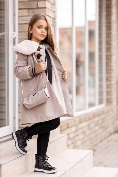 KOKOŞ BEBEK Yakası Kürk Detaylı Içi Polar Su Geçirmez, Çantalı Mont | 3/4 Yaş...