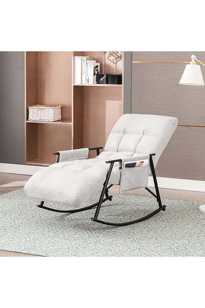 Generic Relaxing fabric rocking chair with comfortable padding for maximum comfort - Light Grey