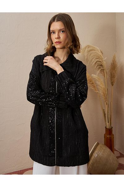 Kayra Jachetă jacquard cu paiete negru