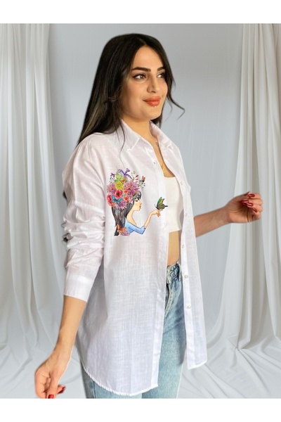 LARİSA COLLECTİON KETEN İNCE YAZLIK OVERSİZE SALAŞ GÖMLEK