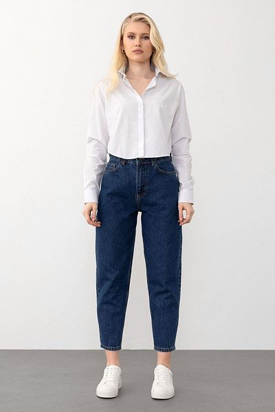 Olcay Jeanshose mit hoher Taille und Karotten-Passform, DUNKELBLAU 7573
