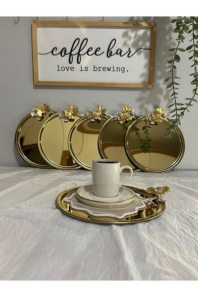 Maglor Luxury 6-Piece Gold Round Butterfly Presentation Tray 21 cm